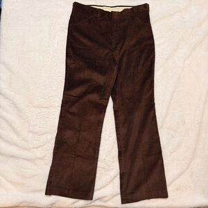 Vintage 1970s Brown Corduroy Pants Straight Leg Mid Rise Scovill Zipper 34x30